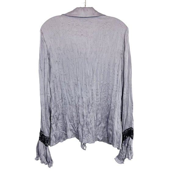 Y2K 90s Satin Crinkle Ruffle Lace Long Sleeve Blouse Going Out Top - Size 14 - Picture 2 of 3